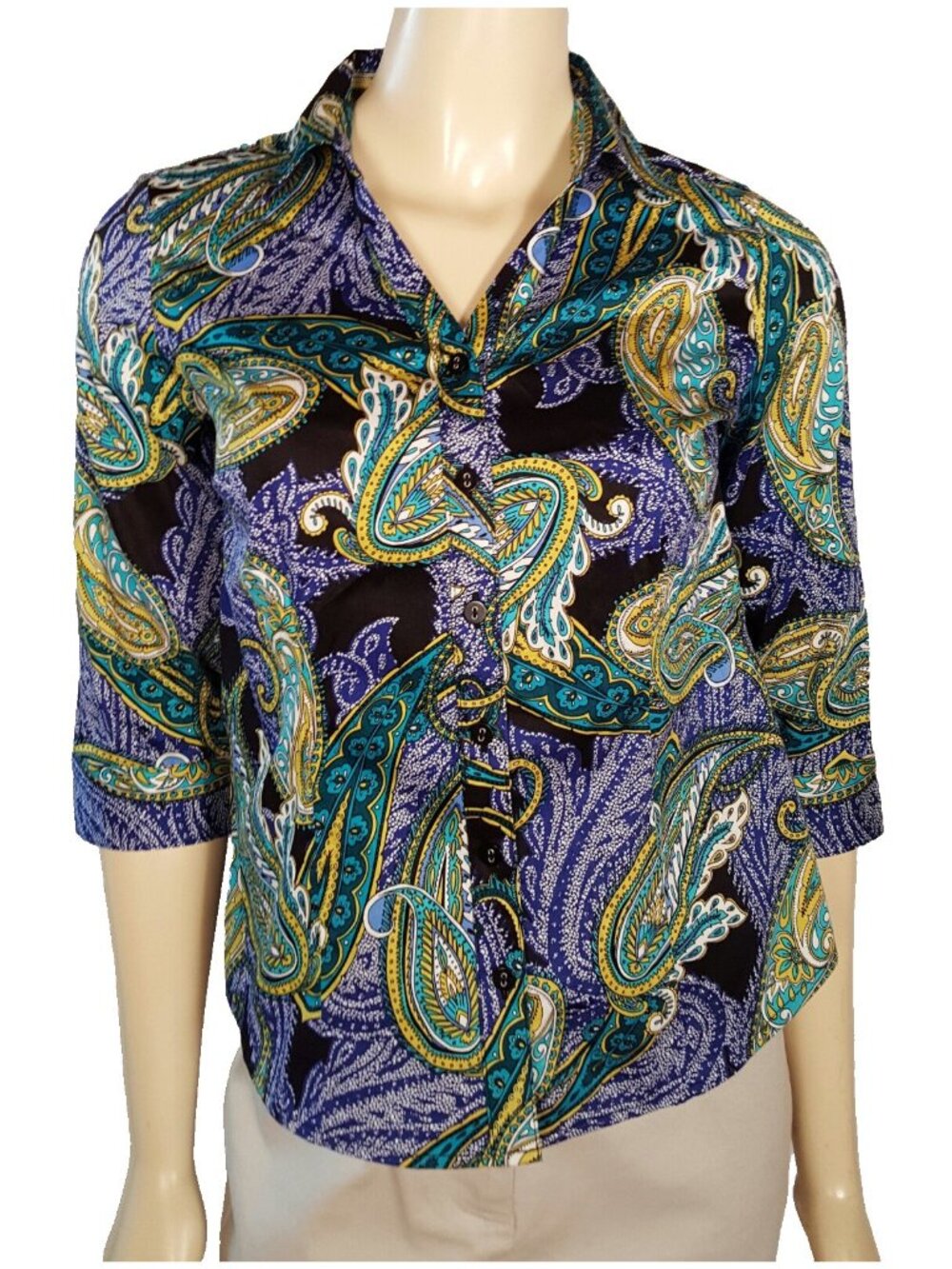 212 Collection Petite Multi-colored button front professional blouse size PXS